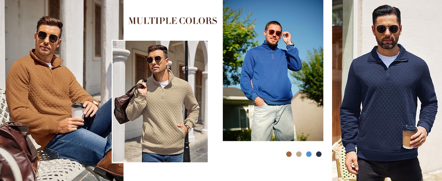 COOFANDY Mens Quarter Zip Pullover Quilted Sweatshirt Knit Long Sleeve Mock Neck Sweater Polo with Pocket COOFANDY Mens Quarter Zip Pullover Quilted Sweatshirt Knit Long Sleeve Mock Neck Sweater Polo with Pocket