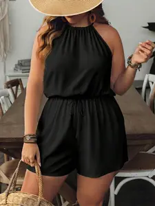 Elegant Plus Size Solid Color Romper for Women, Perfect for Holidays, Vacations, Casual Wear, Daily Use, Fashionable and Comfortable