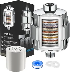 20-Stage Shower Filter  High-Performance Filter Shower  for Hard Water, 2 Replacement Cartridges, Supports  & Hair Comfort, Polished Chrome Finish