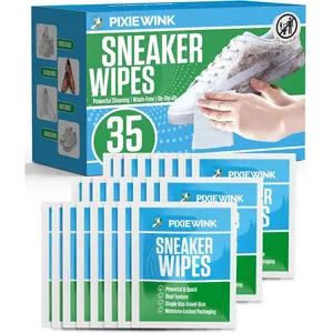 Sneaker Cleaning Wipes, Dual-Sided Instant Shoe Cleaner Wipes for White Sneakers, Waterless Shoe Cleaning Wipes for Leather, Canvas, Mesh & Rubber, Individually Wrapped Travel Shoe Wipes, 35 Count