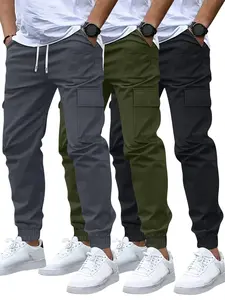 Men's 3-Pack Spring/Fall Lightweight Drawstring Work Pants Joggers - Fashionable Casual Vacation Outdoor Pocket Sports Elastic Waist Trousers for Commuting, Work, Fishing, Camping - Perfect Gift for Boyfriend or Husband, Holiday Style Workout Clothes