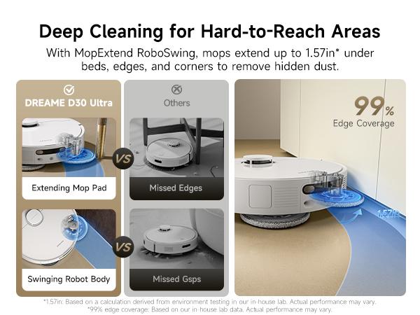 【Flagship Upgrade 2026】 DREAME D30 Ultra Robot Vacuum and Mop, 25,000Pa Powerful Suction, All-in-One Base Station with 100 Days Auto-Empty, MopExtend Tech for Edge Cleaning, Smart Obstacle Avoidance, White