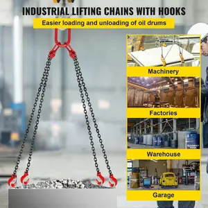 VEVOR 5Ft Chain Sling 5/16 Inch X 5 Ft Engine Lift Chain G80 Alloy Steel Engine Chain Hoist Lifts 3 Ton with 4 Leg Grab Hooks