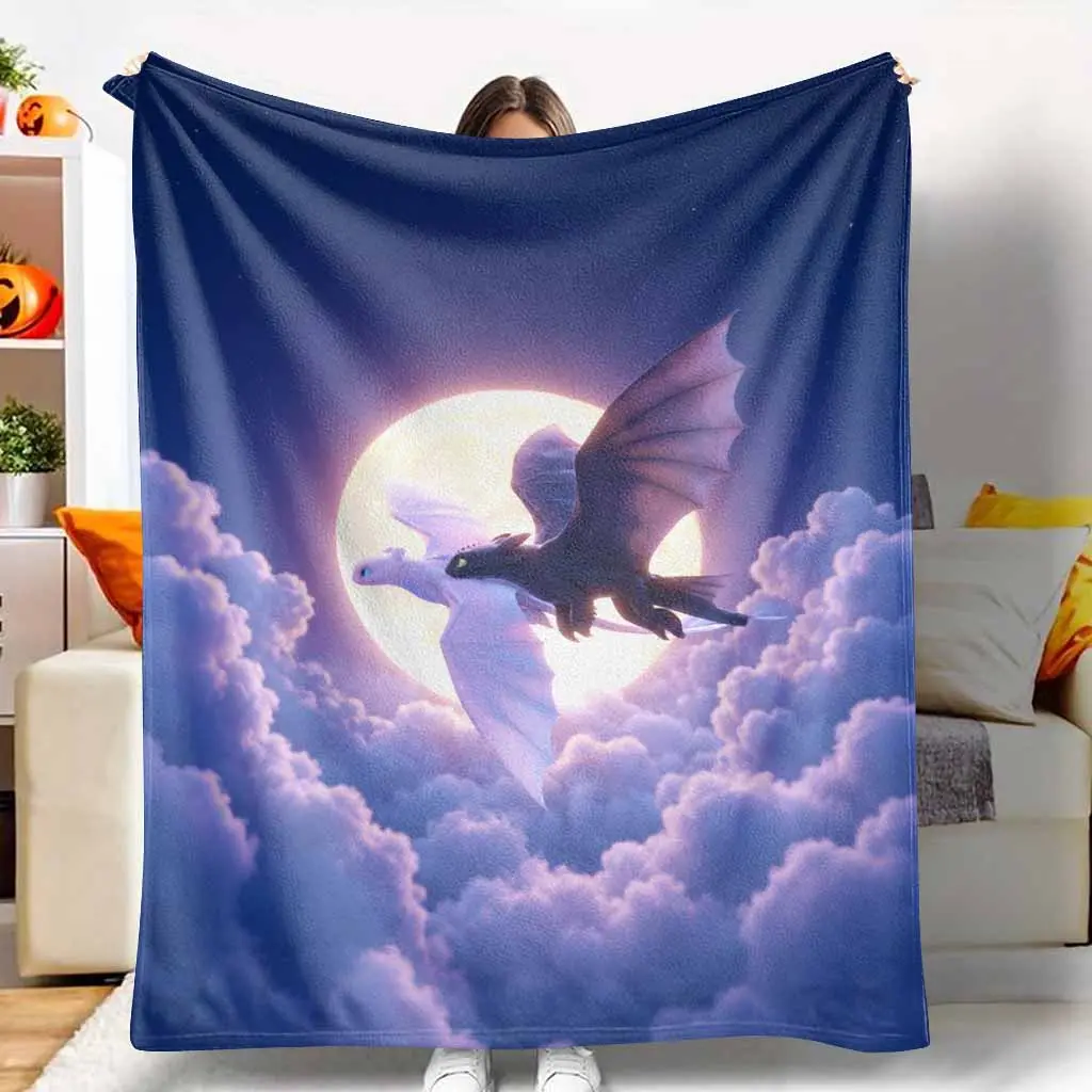 Night Sky Dragon Couple Flannel Blanket Moonlight Fantasy Flying Dragon Print Soft Cozy Warm Lightweight Plush Throw for Bedroom Sofa Living Room Office Home Decor Gift