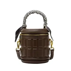 Genuine Leather Cylinder Bag Female 2024 New Tide Premium Texture Fashion Single Shoulder Crossbody Niche Bucket Bag