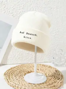 Knit Beanie Hat German Text Printed, Winter Warm Outdoor Casual Men/women Cap, Fitted Plain Style, Fall & Winter, Knit Hats