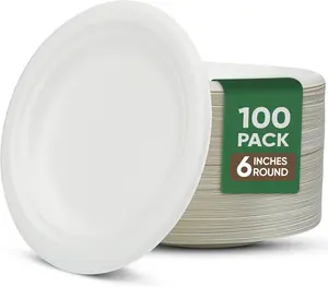 100 Pack Small Paper Plates, Paper Plates 6 Inch – 100% Compostable Plates, Water & Oil Proof Disposable Plates, Microwavable Perfect Paper Plate For Party - White