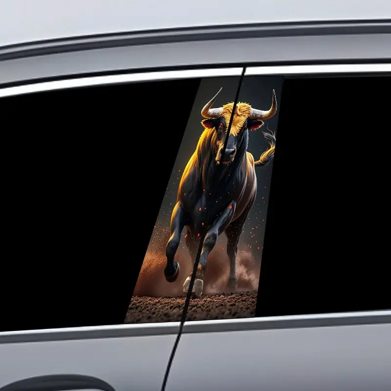 2-Pack B-Pillar Stickers Car Stickers: Bulls, Bulls Material Pattern - Waterproof, Scratch Resistant, Suitable for All Models - Suitable for Auto Parts and Trim of All Vehicles, Suitable for Automobiles