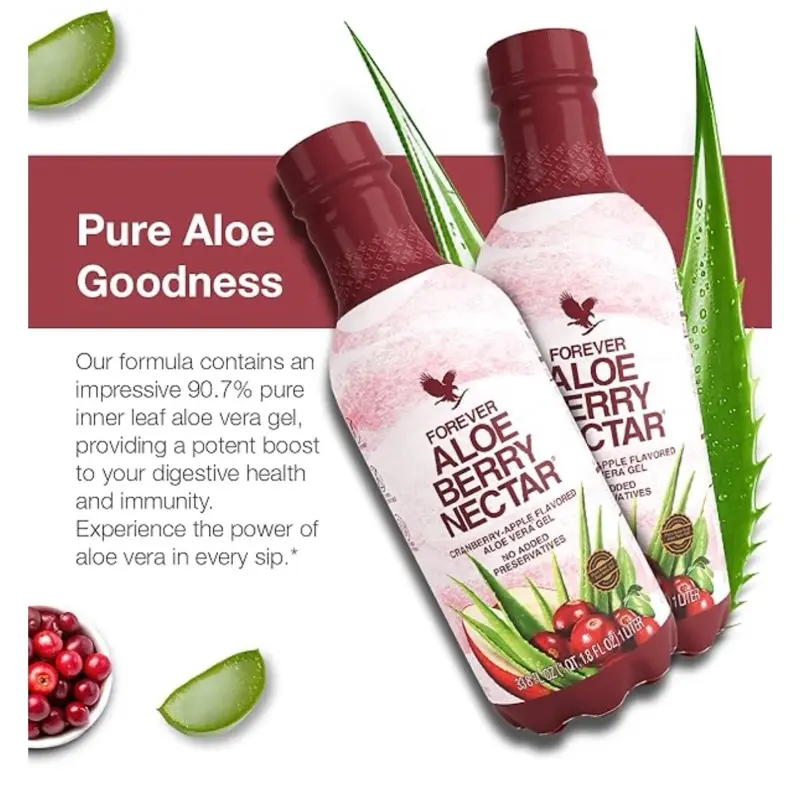 Pack of 2/ Forever Living Aloe Berry Nectar 90.7% Pure Aloe Vera Gel with  Cranberries & Apples No Preservatives 1L - TikTok Shop