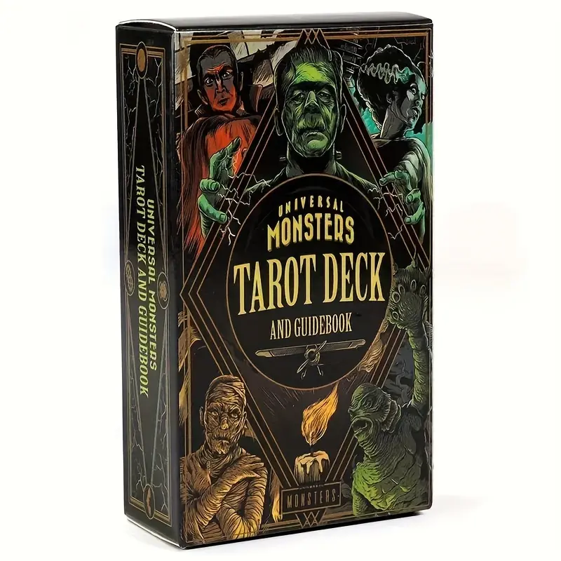 1 Set Monsters Tarot Deck - Divination Table Game, Family Party Entertainment Cards with Guidebook, Featuring Frankenstein, Dracula, and More - Ideal Gift for Monster Enthusiasts