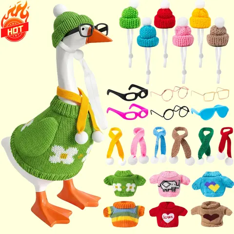 24Pcs 7in Desk Goose Outfits - Polyester Knitted Clothes with Hats, Jumpers, Sunglasses, Scarves - Magnetic Accessories for Goose Sculptures, Animal Lovers - Cute Print Decor for Office Space, Home, Keychains