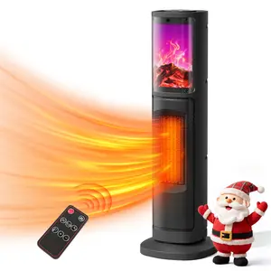 Portable Tower Electric Indoor Fireplace Heater with 3D Realistic Flame, 70° Oscillation for Bedroom, Living Room, Homeowners & Office Workers