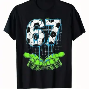 Soccer 67 Six Seven Funny Gen Alpha Meme Drip T-Shirt,Christmas, Thanksgiving, Children's Pure Cotton Tops, 67 Shirt. gen alpha