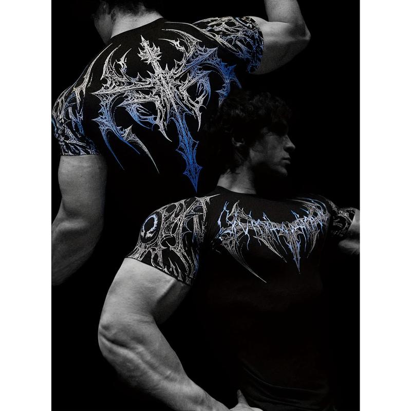 Men's Compression Short Sleeve T Shirt S XXL High Elasticity Muscle Fitness Shirt Unisex Black Tight fitting Red Geometric Muscle Texture Quick drying Moisture wicking for Workouts Yoga Beach Gym Tees Athletic Apparel