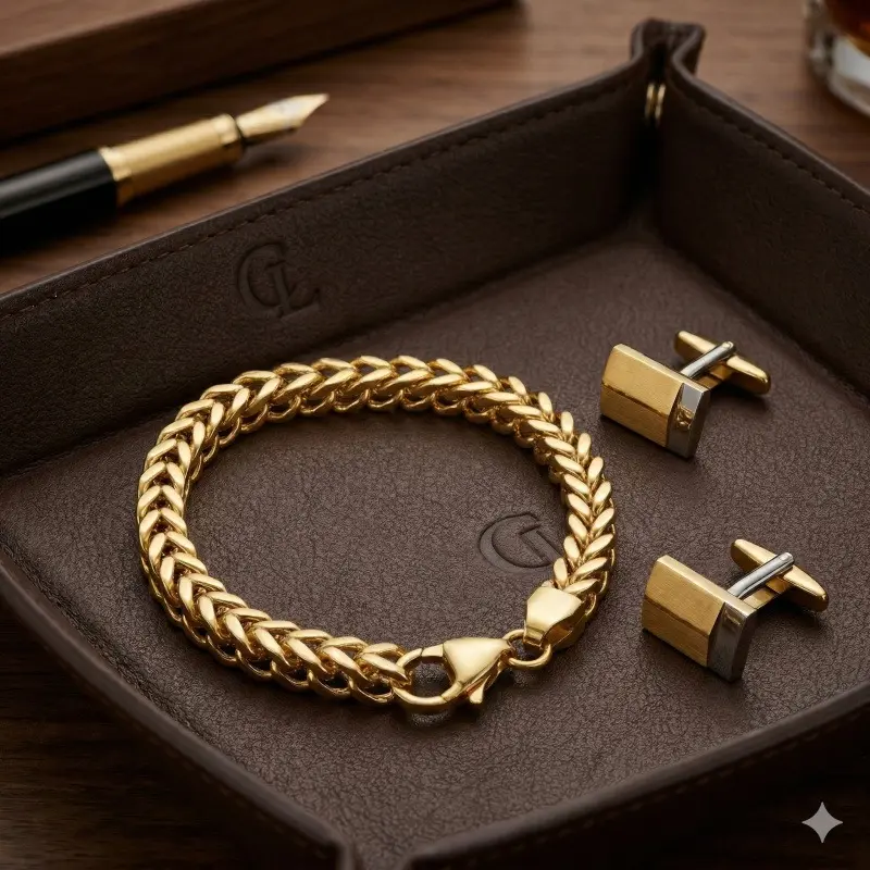 Bold Franco Link Bracelet for Men, Heavy-Duty Stainless Steel Woven Chain, Hypoallergenic Jewelry, Ideal Anniversary or Daily Wear Gift, Woven Links, Bold Franco Design, Minimalist, Wheat Link