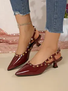 Summer fashion pointed thin heeled sandals for women, with trendy and fashionable rivet design, suitable for daily outings, dates, parties, weddings, and various occasions,