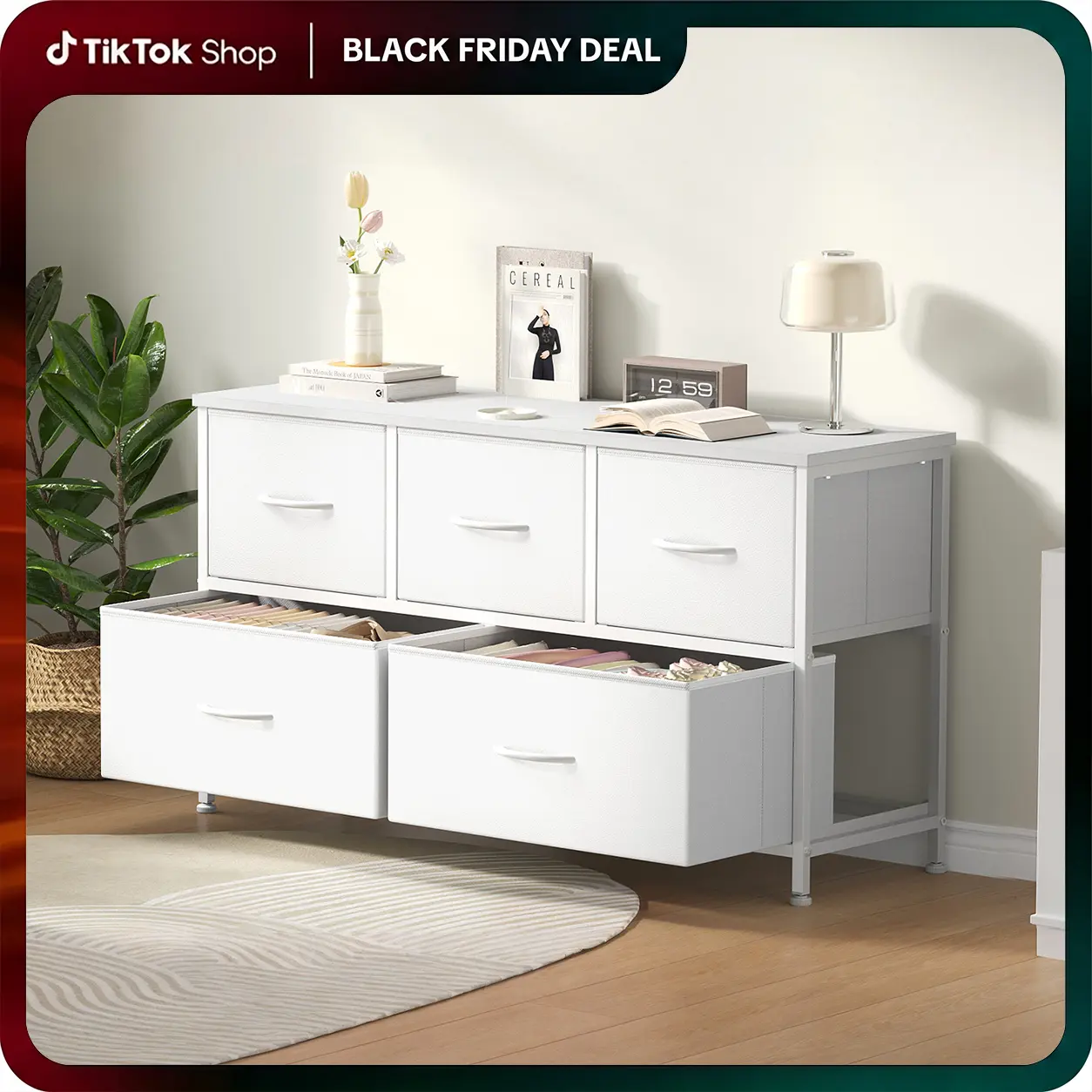 5-Drawer Fabric Storage Tower Dresser, Solid, Stable, Multifunctional Cupboard Cabinet with Fabric Bins, Apartment Furniture for Bedroom Closet Organization, Entryway Use, Room Accessories, Aesthetic Decor, Living Room Decorations