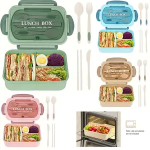 Leak-Proof Bento Lunch Box with Utensils - 3-Compartment Plastic Meal Prep Container, Microwave/Dishwasher Safe, Microwavable Bento Box, Portable Student Work Lunch Box, Personal Lunch Box, Leakproof Lunch Box (Multiple Colors)