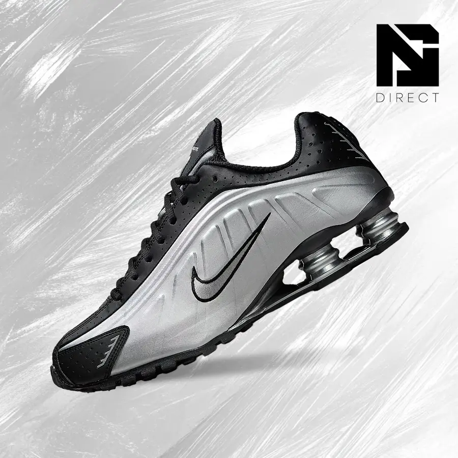 NIKE Shox R4 Men's Athletic Sneakers, Metallic Silver Vintage-Inspired Runner Shoes with Shock-Absorbing Comfort for Streetwear, Gym & Back-To-School (HQ1988-007), Footwear, Casual Wear