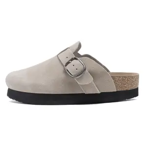 Women’ s High Sole Suede Clogs, Clogs for Women, Women Round Headed Cork Clogs, Fashion Suede Leather Shoes with Adjustable Straps, Potato Shoes withe Arch Support, Size 6-11
