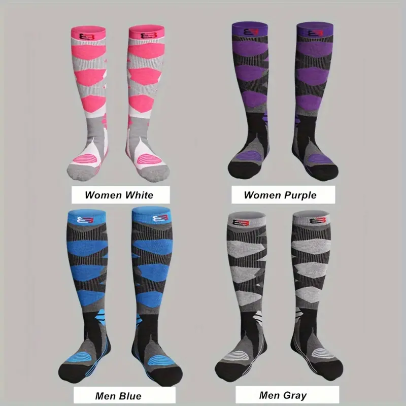 Unisex Knitted Leg Warmers & Sports Socks (2-Pair) - Argyle Pattern, Blue, White, Gray, Purple, Nylon-Polyester Fabric, Machine Washable for Winter Sports Enthusiasts, Male, 2 Gray, Synthetics