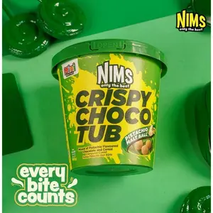 Nims Crispy Choco Tub Pistachio Malt Ball 140g, Snack, Dessert, Crunchy