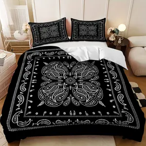 3-piece bedding set - Black and White Paisley Bandana comforter set (1 comforter cover + 2 pillowcases, filling not included) - a gift for family and friends, soft and comfortable, suitable for family bedrooms and guest rooms.