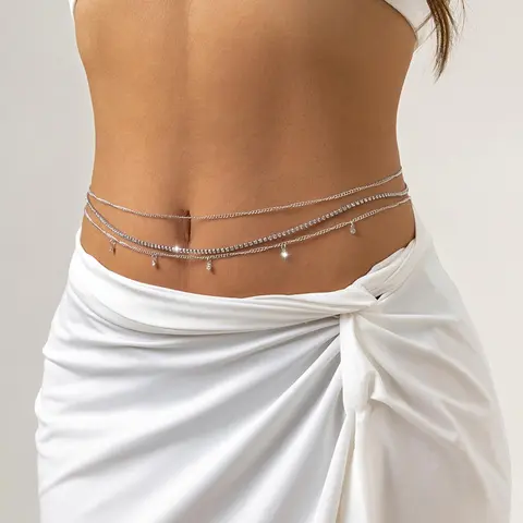 Women's Elegant Rhinestone Decorated Waist Chain for Summer, Fashion Jewelry for Party, Daily Clothing Decor, Trendy All-match & Exquisite Jewelry for Birthday Gift