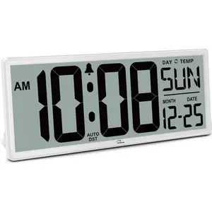14.5'' Large Digital Wall Clock Battery Operated with Jumbo Numbers, Temperature and Date - Easy to Read and Set, Auto DST