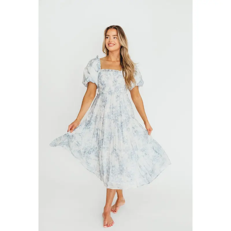 Katy Pleated Bodice Maxi Dress in Blue Floral - Bump Friendly - TikTok Shop