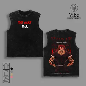 Limited Yujiro Hanma The Ogre Shirt, Tank Top – Baki Vintage Washed Oversized Anime Graphic Tee, Heavy Cotton Gym Pump Cover Workout Streetwear T-Shirt Unisex Fan Gift Anime Merch Top Outfit