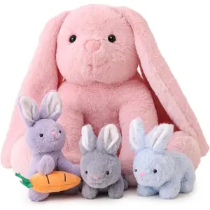5 Pieces Rabbit Stuffed Animals for Girls,1 Mommy Rabbit with 4 Babies,Plush Bunny Stuffed Toy Gifts for Kids Children 3 4 5 6 7 8 9 Years,Soft Stuffed Bunny for Christmas,Birthday,Party Decorations