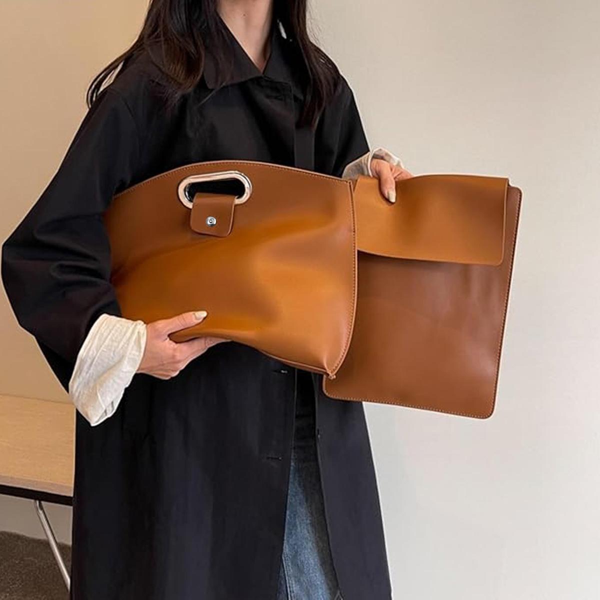 2PCS Laptop Bag for Women,Waterproof PU Leather 14-16In for Laptops and iPad Cases,Work Tote Bag Briefcase for Work Travel