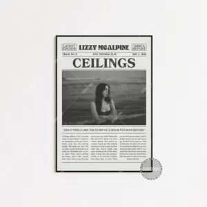Retro Lizzy McAlpine Retro Newspaper Print, Ceilings Poster No Frame, Five Seconds Flat Poster, Lyrics Print, Black And White Wall Art