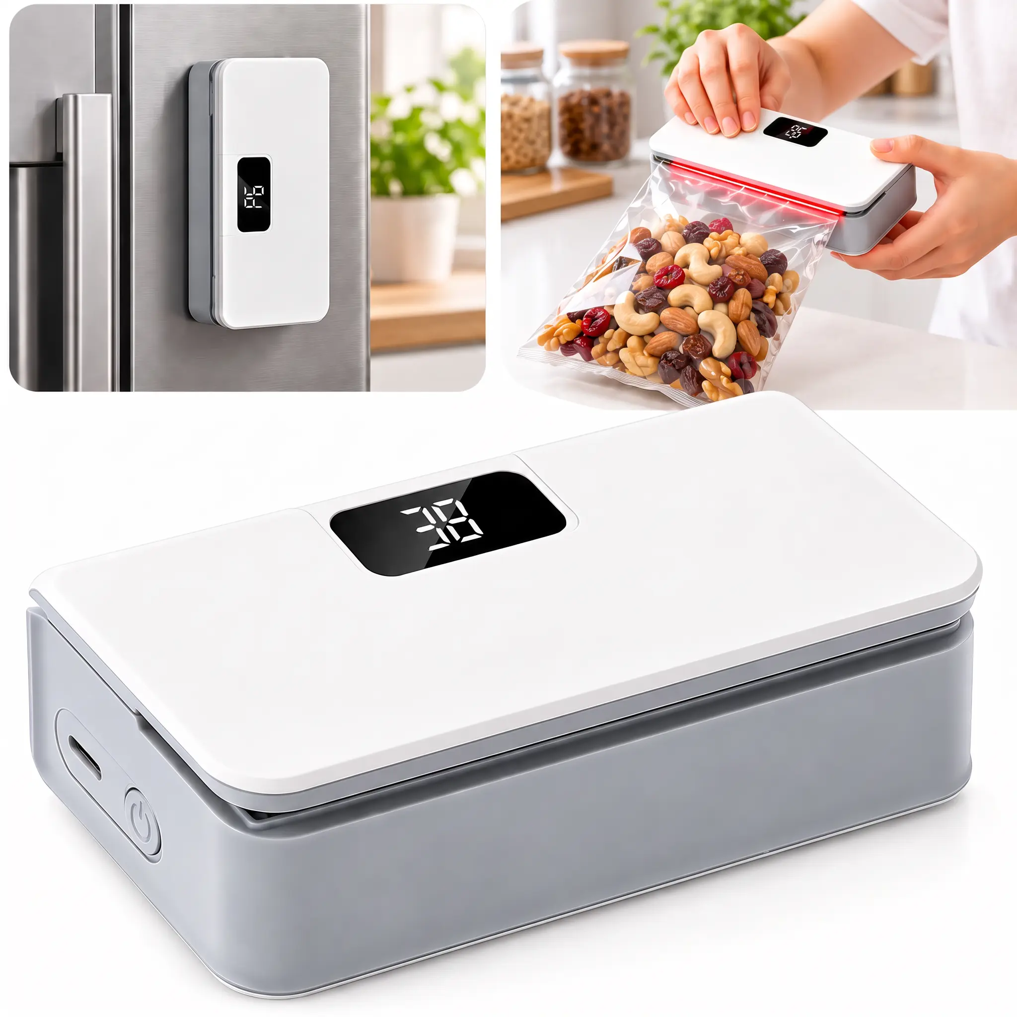 2-in-1 Rechargeable Mini Bag Sealer with Cutter, Handheld Portable Heat Sealer, Lightweight Design, Magnetic Base Sticks to Fridge, Kitchen Gadget for Chip & Snack Bags, Keeps Food Fresh for Home & Camping