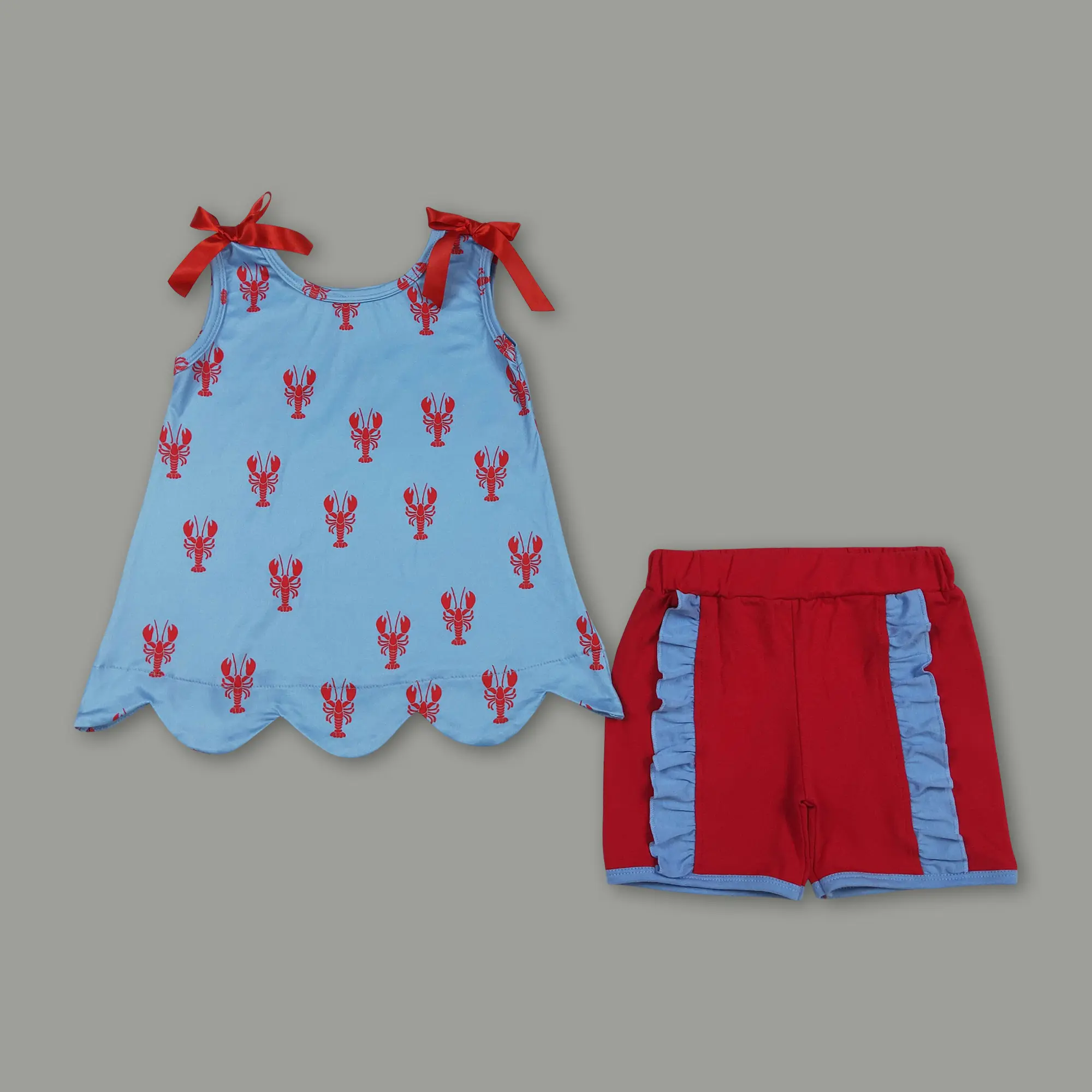 Red Crawfish Toddler Girl Clothes – Cute 4th July Summer Set for Baby