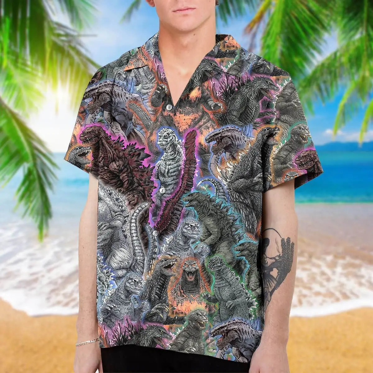 3D Monster All Over Print Hawaiian Shirt – Epic Kaiju Collage Aloha Shirt