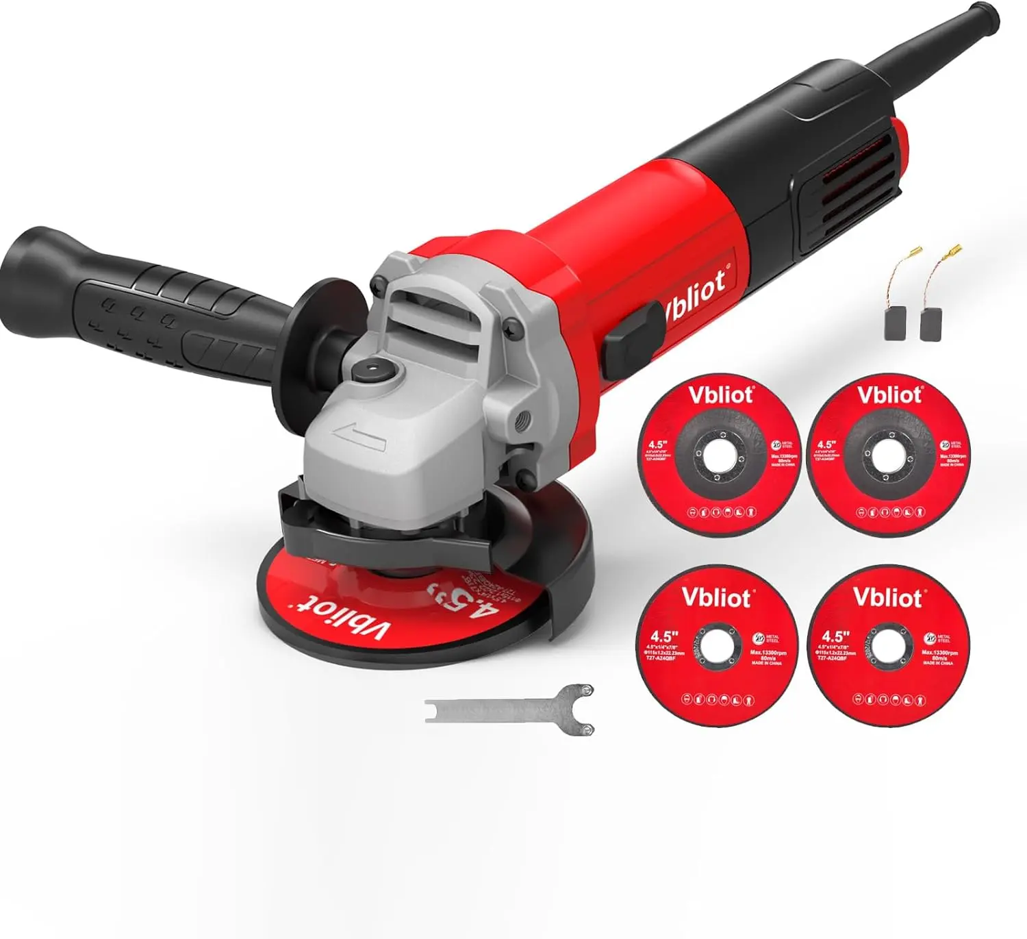 VBLIOT 4-1/2-Inch 780W 7A Power Tools Electric Angle Grinder (Grinding Machine) with Disc Set, Wheel Guard, 1 Pair Extra Carbon Brushes, Lightweight for Long Jobs, Guarded for Safety, Ideal for Ceramic/Tile Cut+Grind+Polish