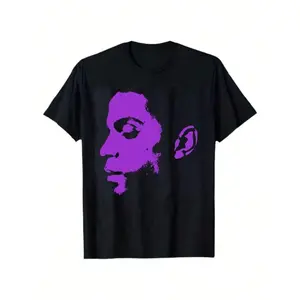 Prince side-profile T-shirt, handsome men's side-profile printed T-shirt, men's round-neck T-shirt
