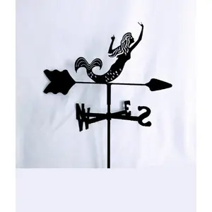 212 MAIN Lazy Scroll Mermaid Weathervane - Handcrafted Plasma-Cut Rust-Proofed Steel Mermaid Form, Roof-Mount Outdoor Decor for Wind Direction Indication (Garden, Outdoor, Backyard Accessories), Garden Accessories, Outdoor Garden Accessories
