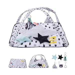 VEVOR Baby Play Gym Mat,  Tummy Time Mat with 6 Sensory Toys, Baby Activity Mat with 2 Touch Balls & Soft Fabric for Sensory & Motor Skill Development, Baby Essential Gift for 0-18 Month Newborn Infant