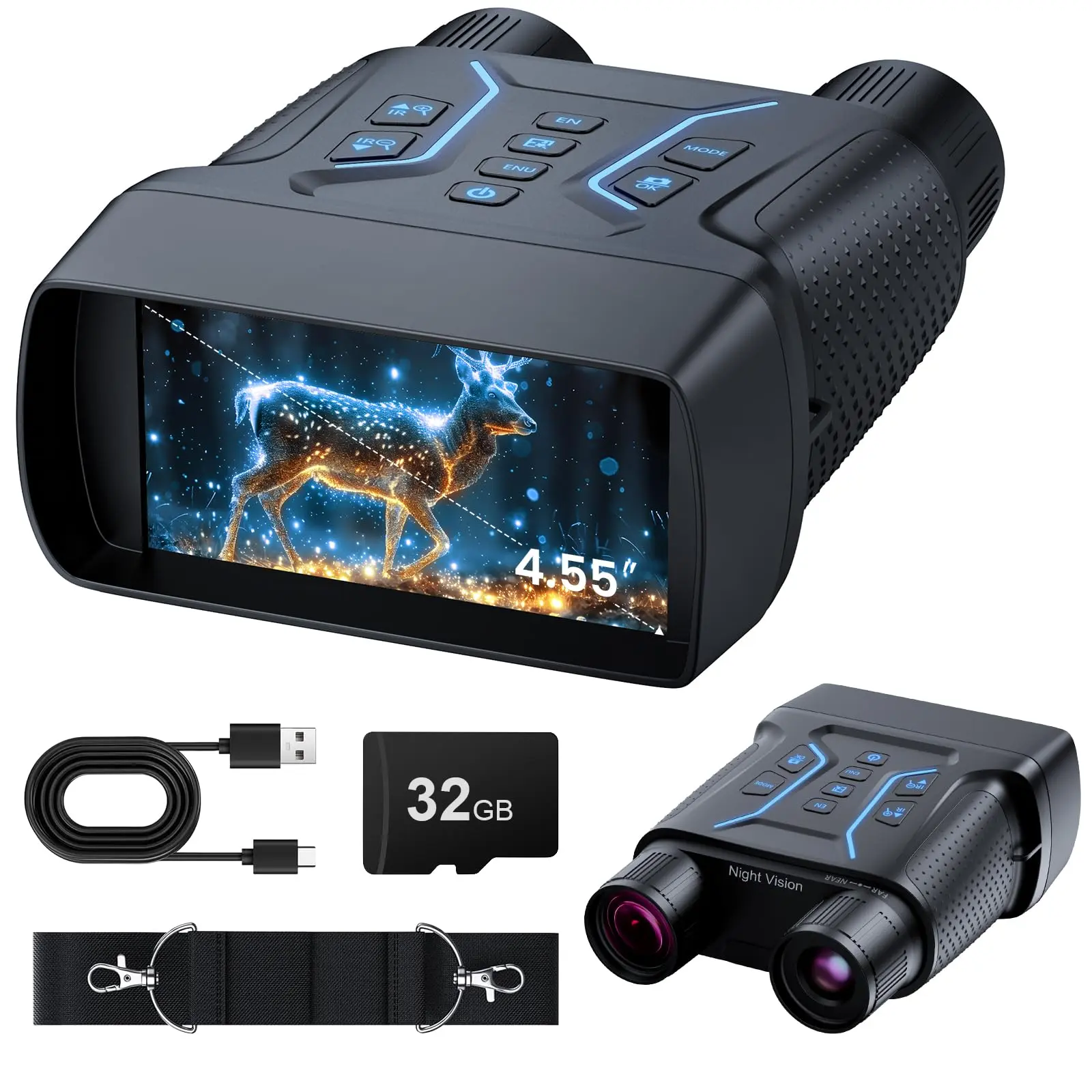 Upgraded 4K Night Vision Goggles, Digital Night Vision Binoculars with 4.55" Large Screen, 8X Zoom, 7-Level IR, 4500mAh Battery, 32GB, Full Dark 1312FT for Hunting, Camping, Bird Watching, Gift for Dad