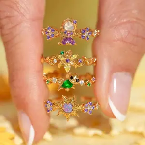 Women's Adjustable Vintage Cute Colorful Zircon Princess Ring - Crystal, Funky, Charm Stacking, Colored Gemstone, Sparkly Embellished Rings - Heart & Animal Design Fashion Jewelry Gift, Crystal Rings