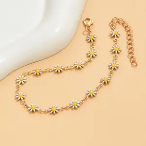 Women's Fabric Anklet - 1pc Drip-Painted Small Flower Chain, Simple Fashionable Accessory for Daily Wear & Vacation