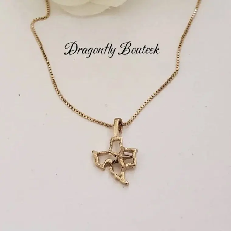 Gold Texas Necklace - 14k Heavy Plated Material - Texas Jewelry