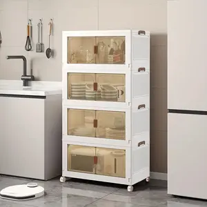 50cm 2-3-4-5 layer Plastic Storage Bins with Lids, Stackable Storage Containers with Wheels, Folding Storage Boxes, Collapsible Storage Bins, Closet Organizers and Storage for Living Room, Kitchen, Office, Dorm