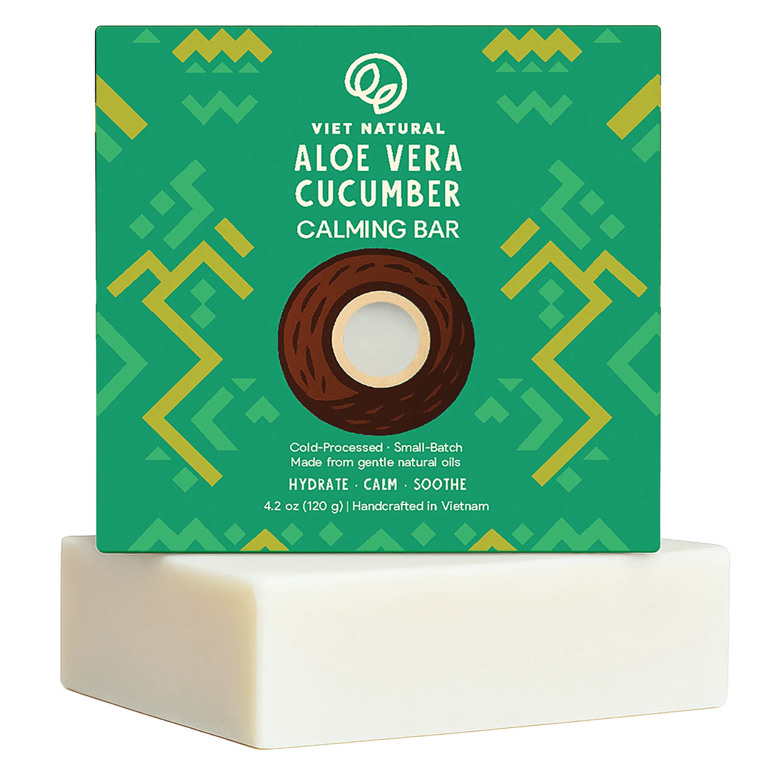 Aloe Vera & Cucumber Calming Soap Bar - Hydrating, Sulfate-Free, For Sensitive Skin - 4.2 oz Cold-Processed, Small-Batch Made in Vietnam