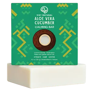 Aloe Vera & Cucumber Calming Soap Bar - Hydrating, Sulfate-Free, For Sensitive Skin - 4.2 oz Cold-Processed, Small-Batch Made in Vietnam