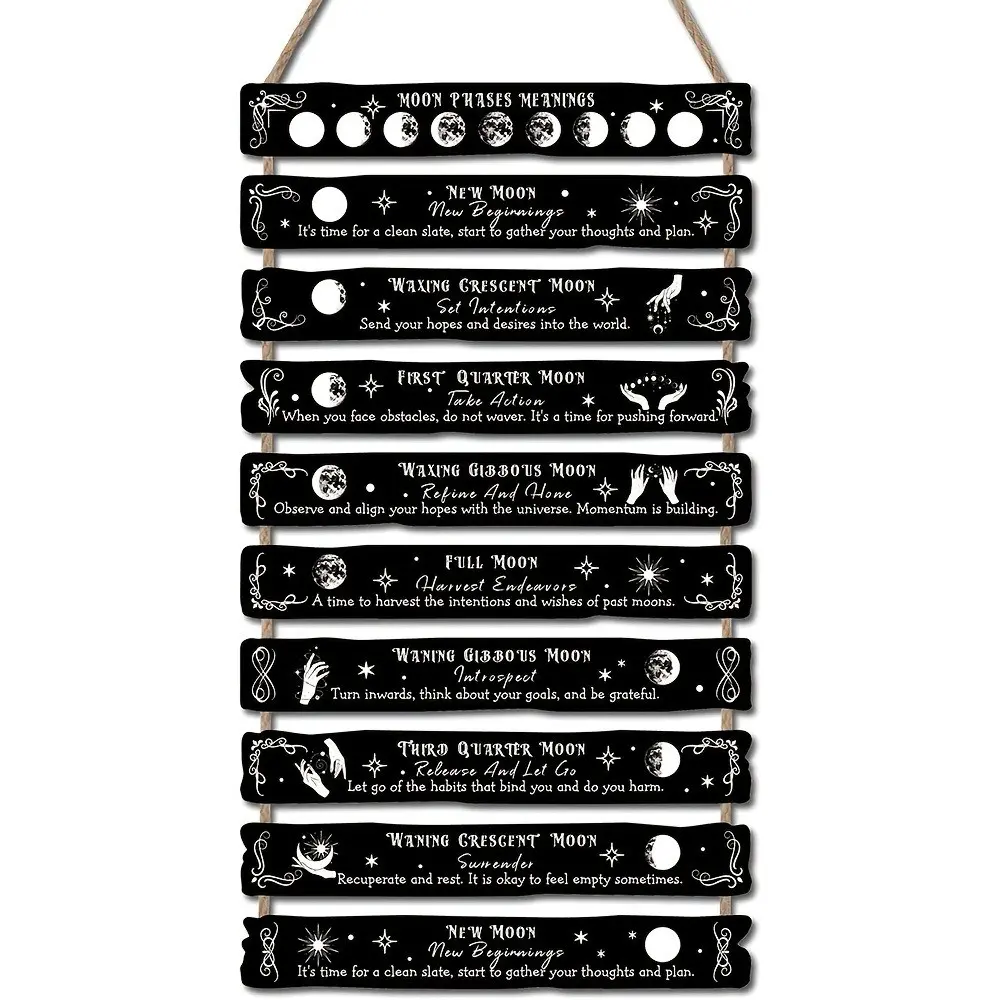 Halloween Decor - Moon Phase Plaque Wall Art Set, Witchcraft Wall Decor & Supplies, Celestial Aesthetic Home Decor, Gothic Kitchen Decoration, Magical Art Hanging for Witch Room & Halloween Theme Party, Decoration Items, Decorative Hanging Piece