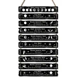 Halloween Decor - Moon Phase Plaque Wall Art Set, Witchcraft Wall Decor & Supplies, Celestial Aesthetic Home Decor, Gothic Kitchen Decoration, Magical Art Hanging for Witch Room & Halloween Theme Party, Decorative Hanging Piece